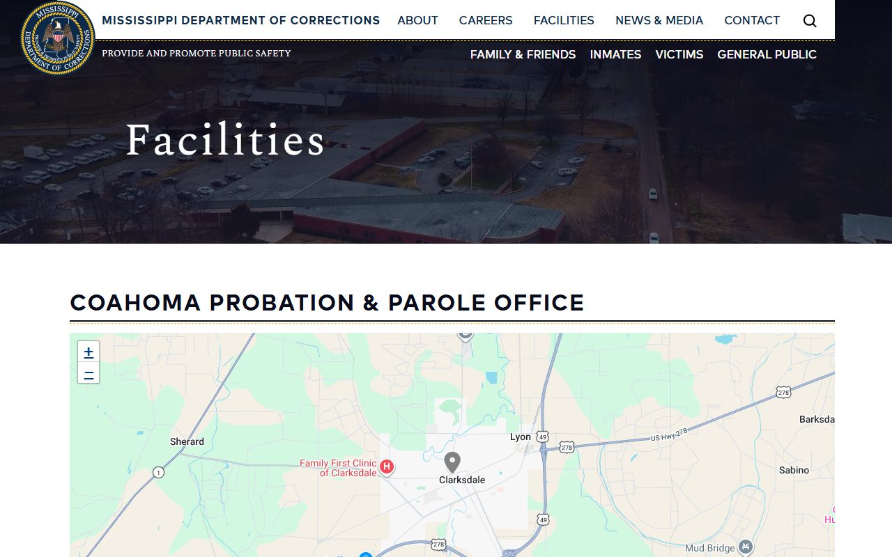 Coahoma County MDOC probation office distinct from detention facility inmate lookup