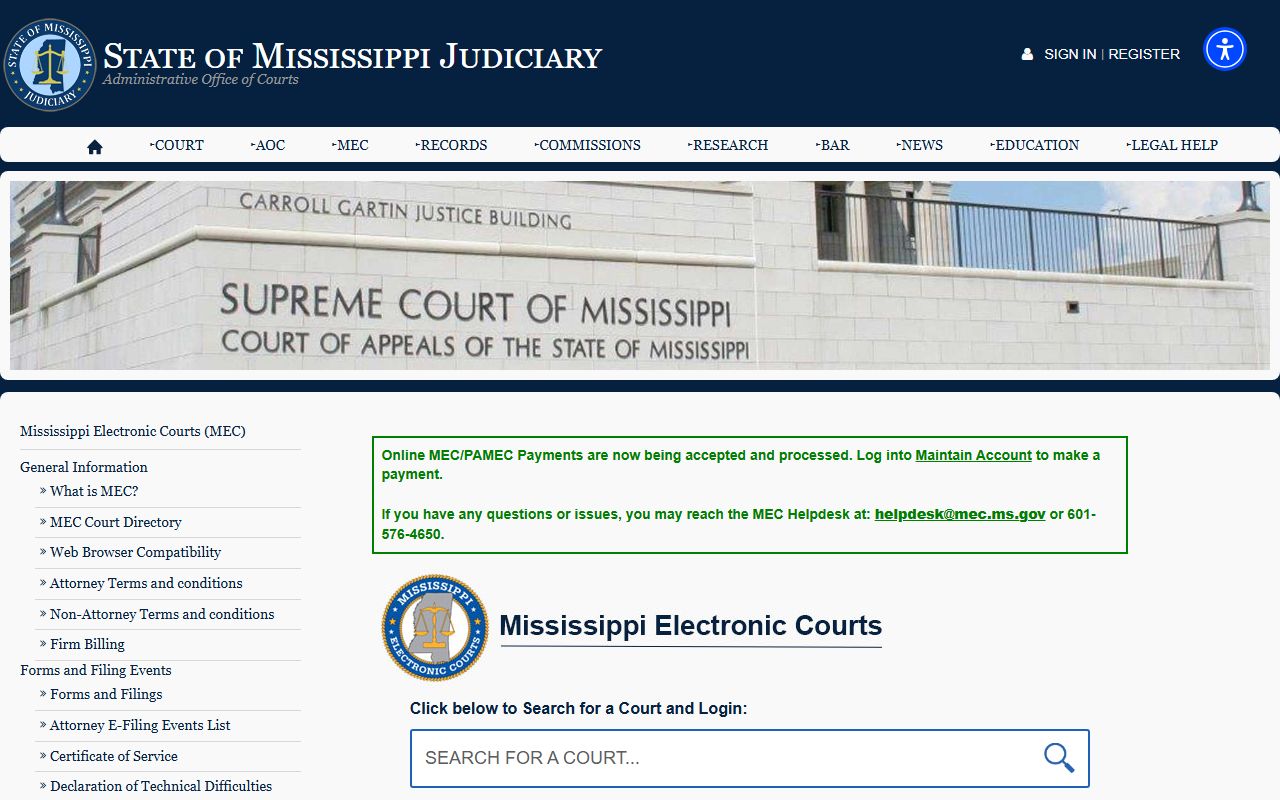 Mississippi Electronic Courts entry for Coahoma County court records after arrest