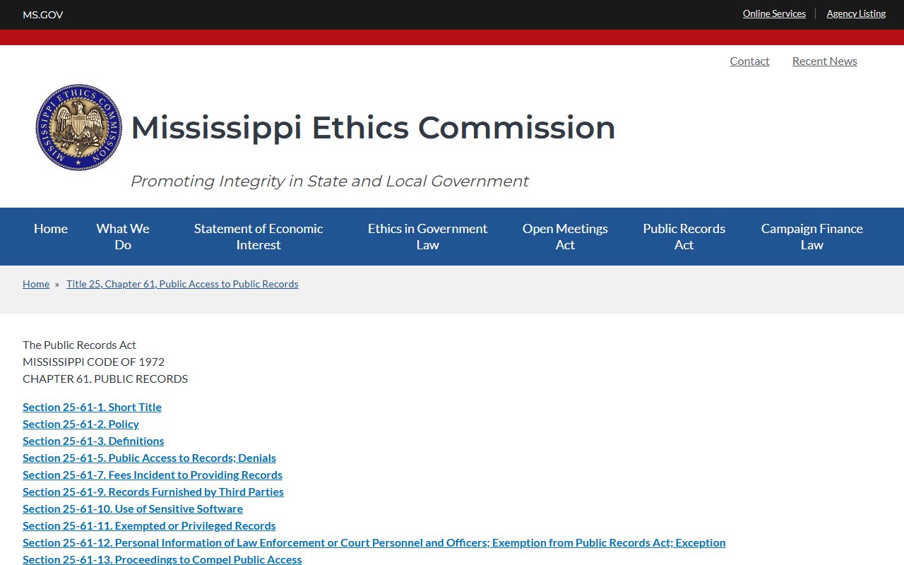 Mississippi Public Records Act source for Coahoma County jail mugshots